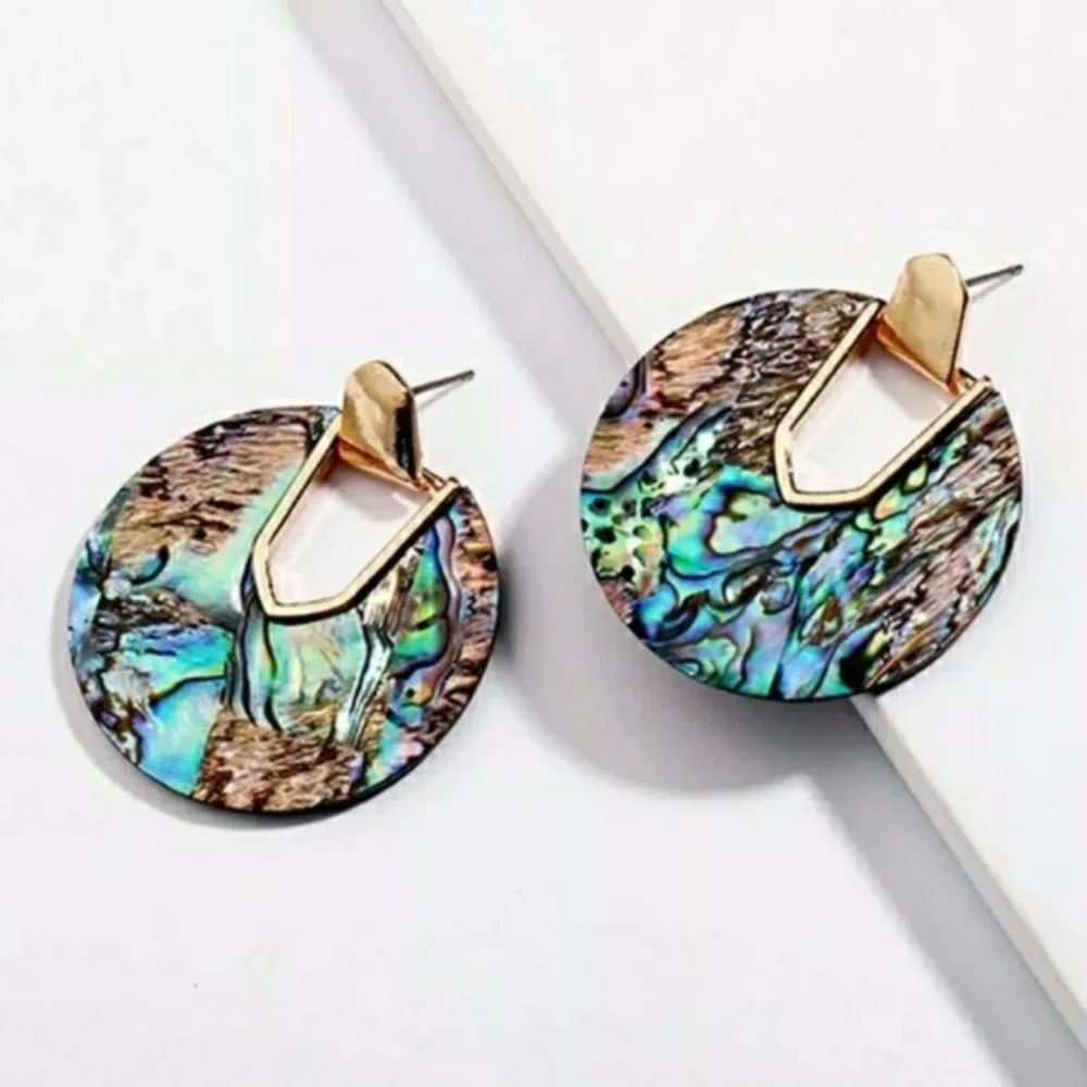 New Anthro Green and Golden Round Resin Earrings - Picture 1 of 4